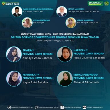 Wow, MTsN 2 Banjarnegara Raih Juara 1 Dalton Science Competition