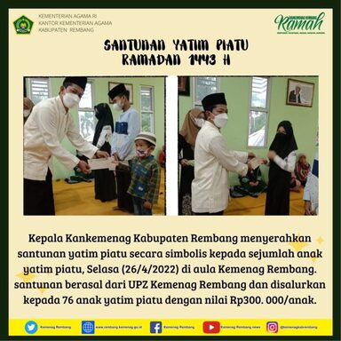 Kemenag Salurkan 76 Santunan Yatim Piatu