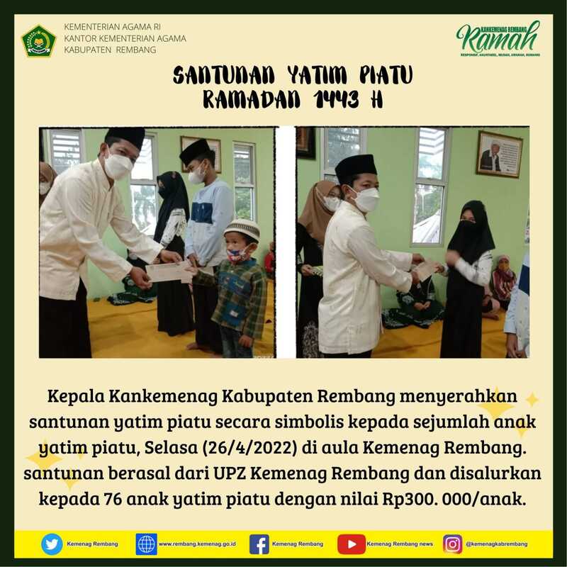 Kemenag Salurkan 76 Santunan Yatim Piatu