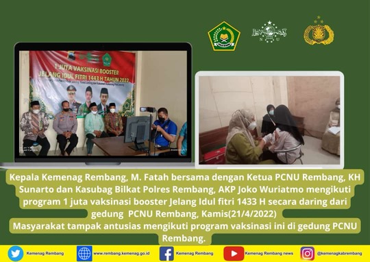 Kemenag, PCNU, Polres Rembang Sukseksan 1 Juta Vaksinasi