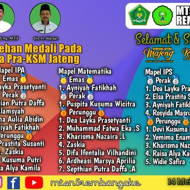MTsN 5 Rembang Raih 26 Medali pada Lomba Pra-KSM 2022