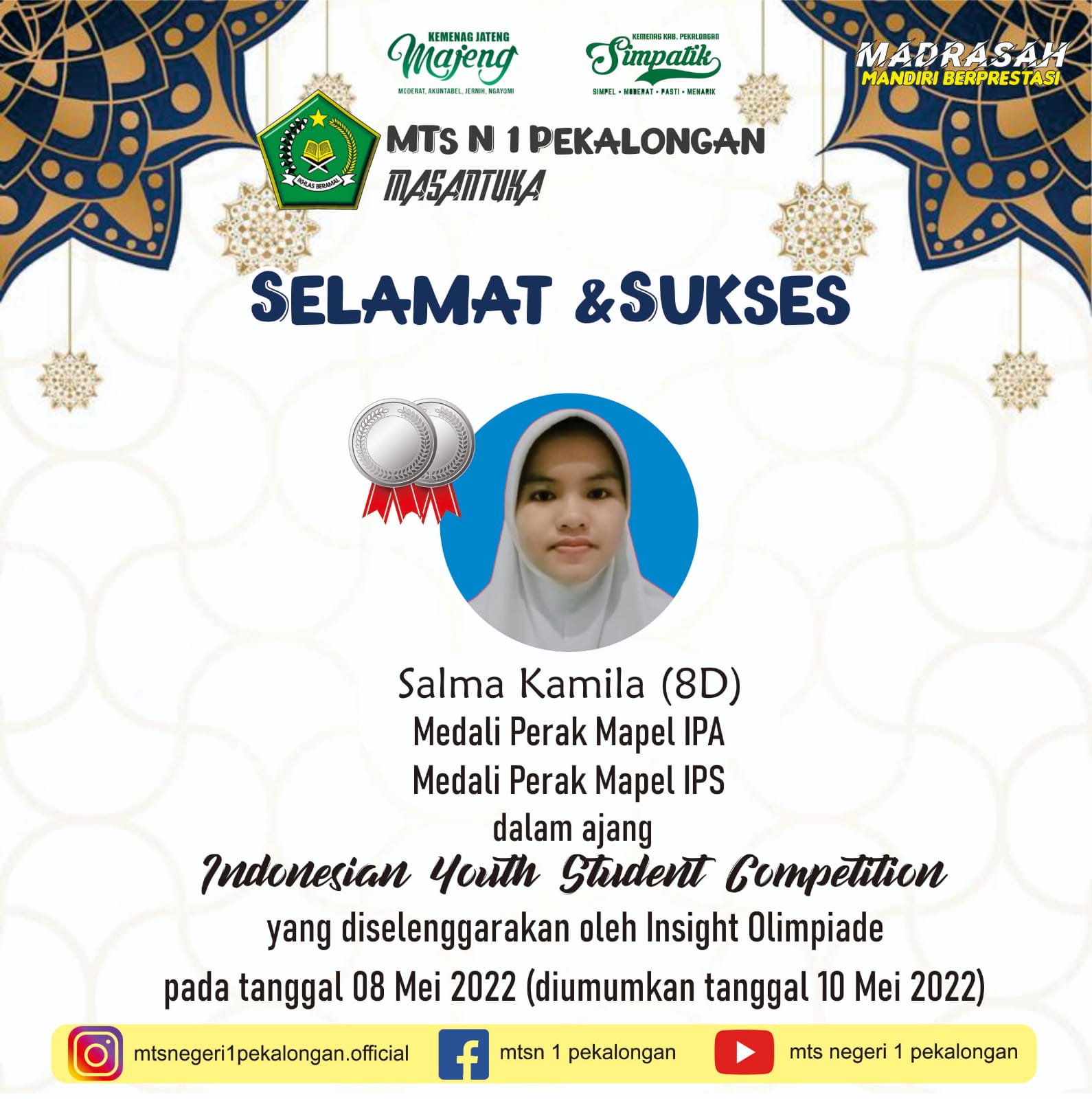 Jadi Inspirasi, Salma Kamila Raih 2 Medali Sekaligus di Ajang IYSC