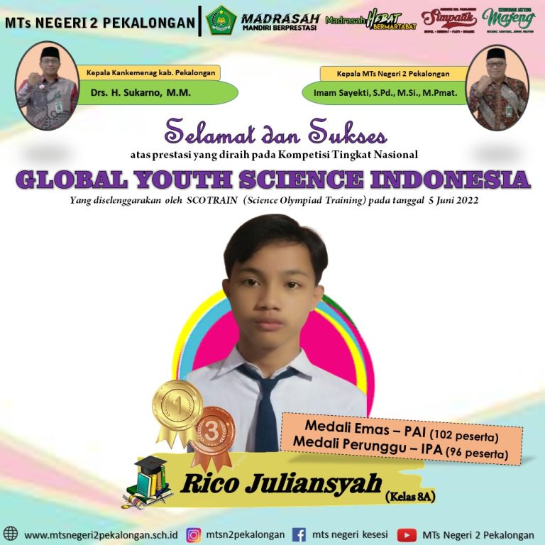 Siswa MTsN 2 Pekalongan Rebut 2 Medali Pada Global Youth Science Indonesia
