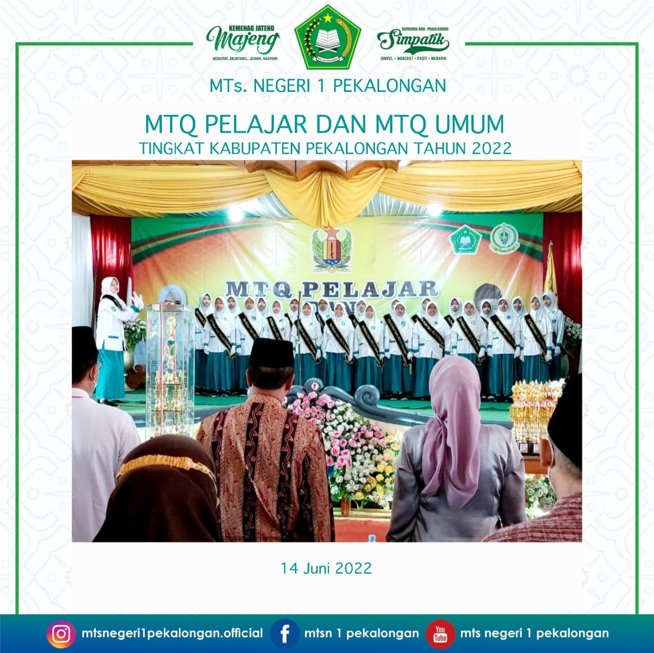 Padus MTs N 1 Pekalongan Meriahkan Pembukaan MTQ Pelajar dan Umum Tingkat Kabupaten