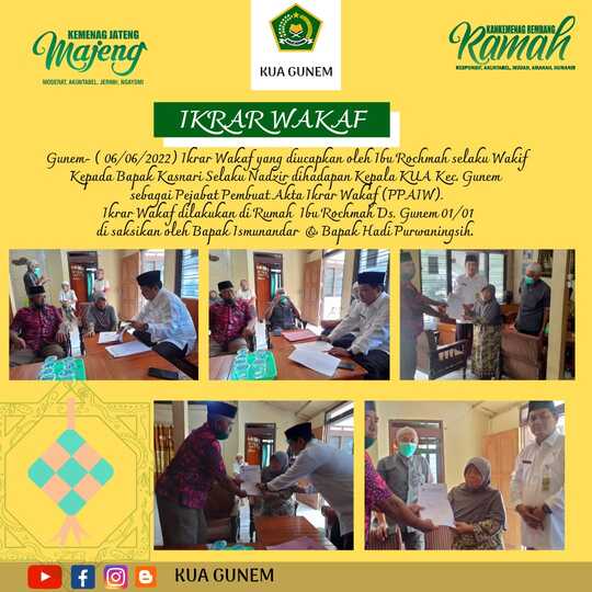 Rochmah Warga Gunem Wakafkan 1.825 m2 Bidang Tanah