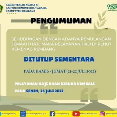 Kawal Pemulangan Jemaah Haji, Kemenag Rembang Tutup Sementara Pelayanan Haji di PLHUT