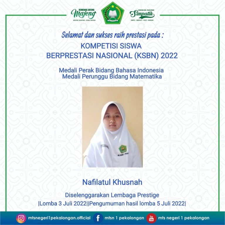 Siswa MTs N 1 Pekalongan Raih Prestasi Pada KSBN 2022
