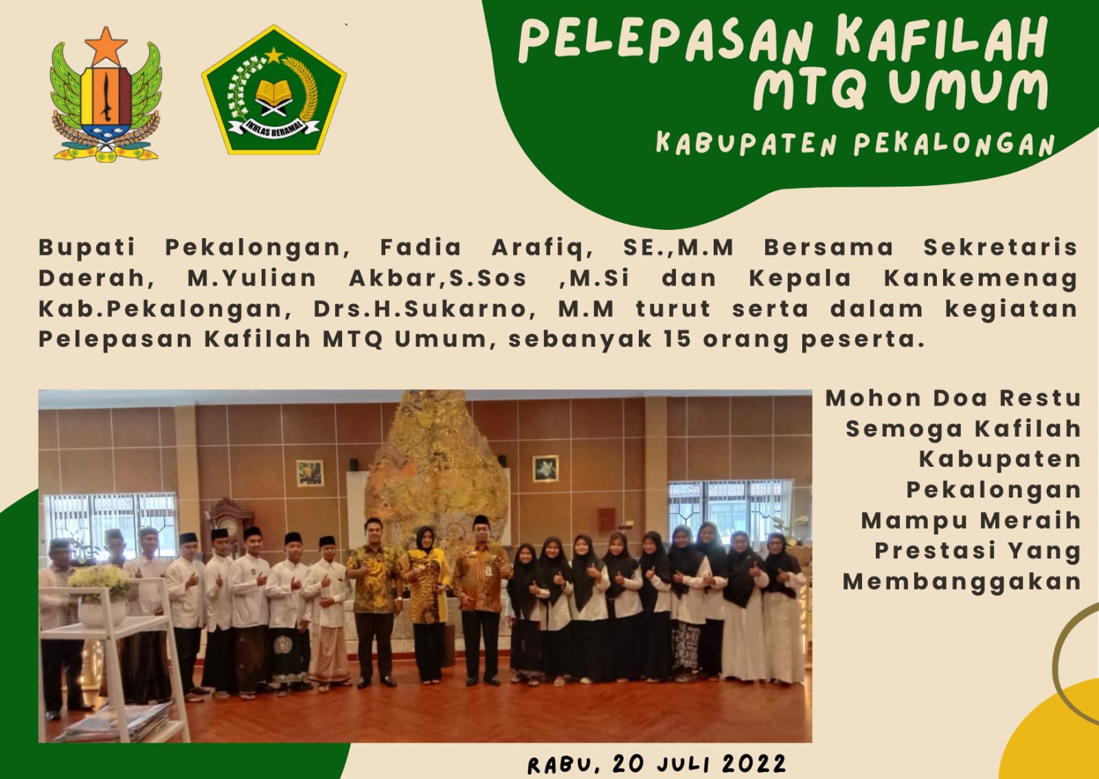Pelepasan Kafilah MTQ Umum Kabupaten Pekalongan
