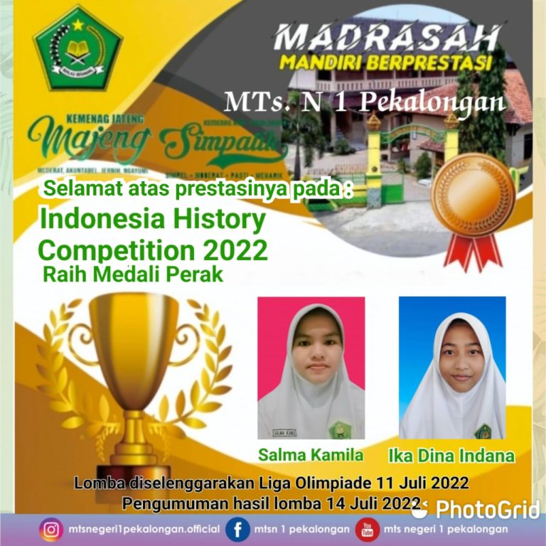 Siswi MTs N 1 Pekalongan Raih Perak pada Indonesia History Competition 2022