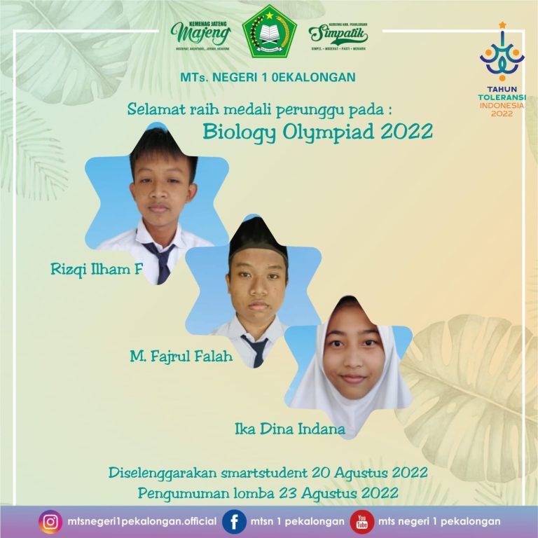 Tiga Siswa MTs N 1 Pekalongan Raih Perunggu di Ajang Biology Olympiad