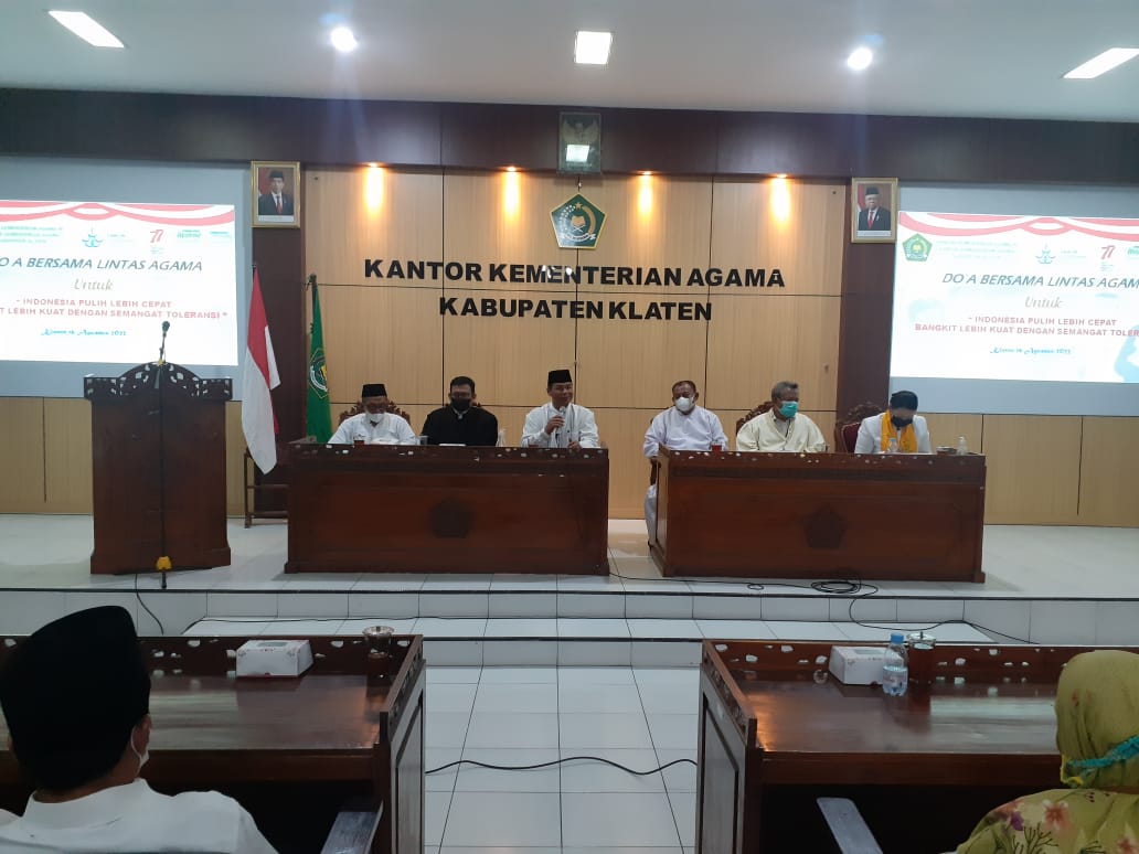 Kemenag Klaten Gelar Doa Bersama Lintas Agama, Jelang HUT Ke 77 Kemerdekaan RI Tahun 2022