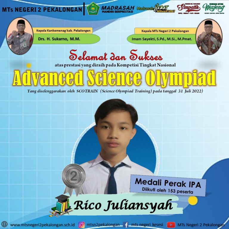 Rico Rebut Medali pada Advanced Science Olympiad