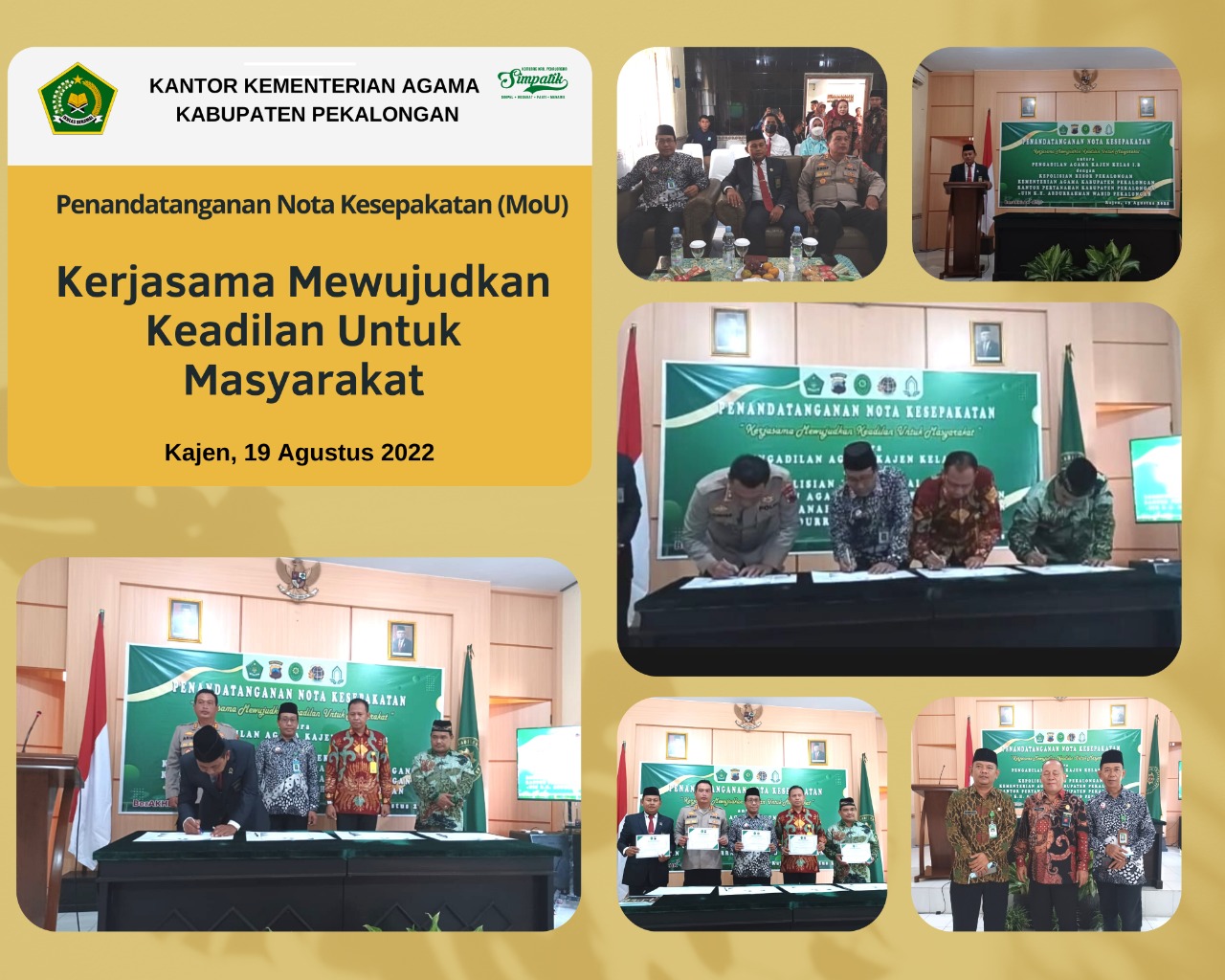 Penandatanganan Nota Kesepakatan (MoU) Antara Pengadilan Agama Kajen dengan 4 Instansi Vertikal Kab. Pekalongan