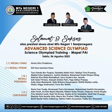 Hebat! 35 Siswa-siswa Madtsansa Persembahkan Medali PAI di Advanced Science Olympiad