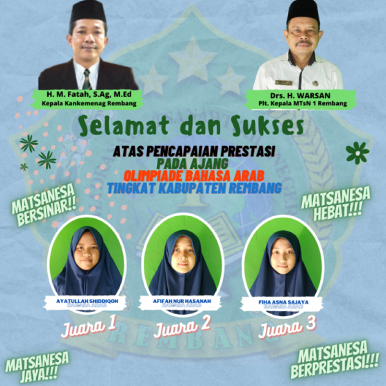 Tiga Siswi MTsN 1 Rembang Lolos Olimpiade Bahasa Arab Tingkat Jawa Tengah