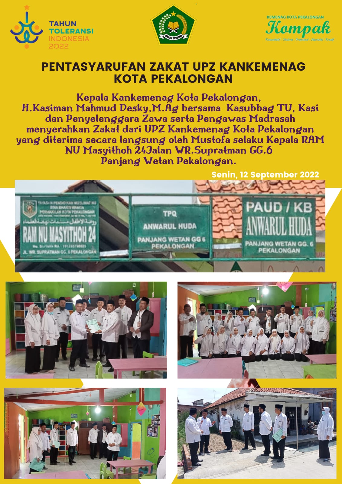UPZ Kankemenag Kota Pekalongan Bantu Pembangunan Peninggian Gedung RA Terdampak Rob
