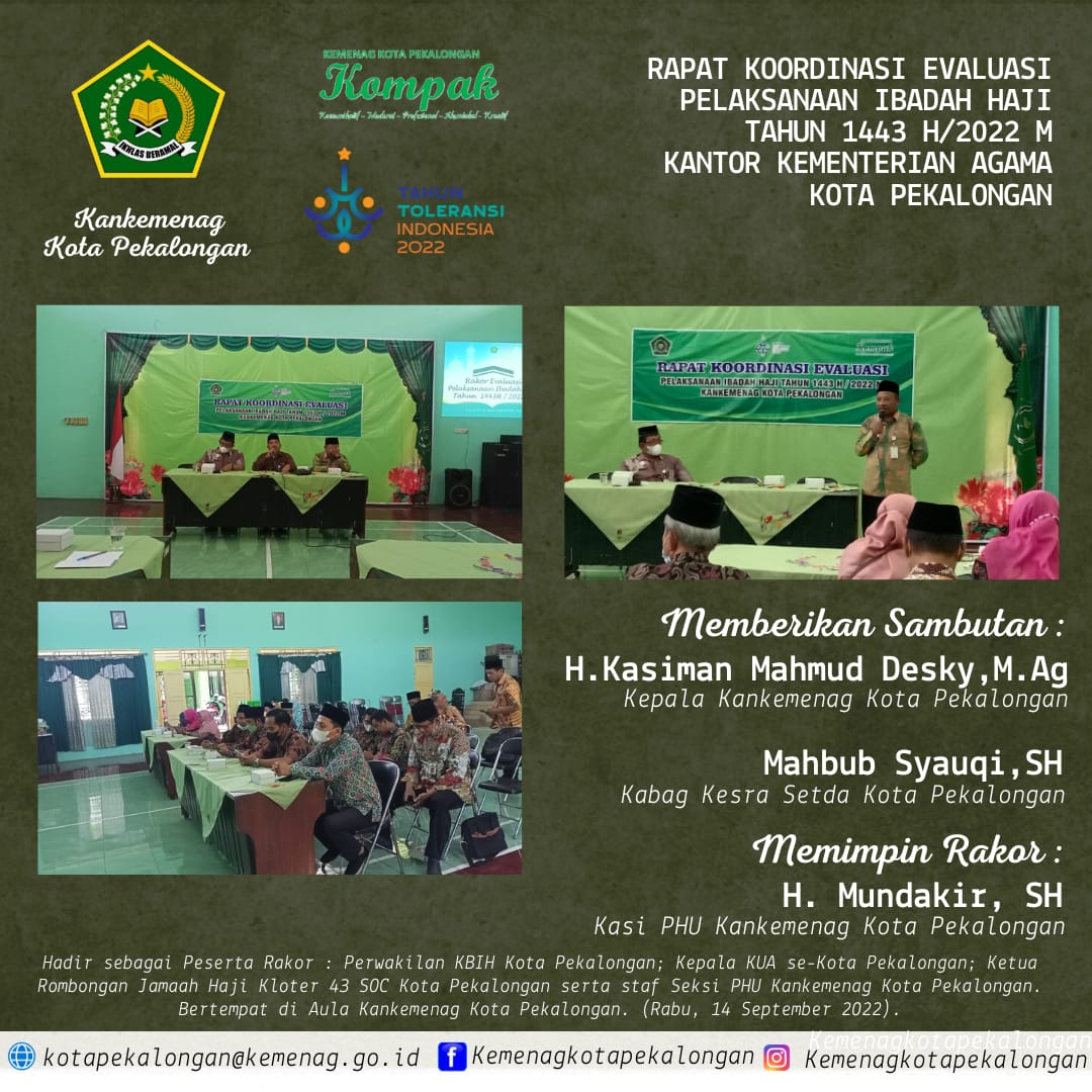 H. Kasiman Mahmud Desky : Jadikan Evaluasi sebagai Acuan Agar Pelaksanaan Ibadah Haji Tahun Lebih Baik Lagi.