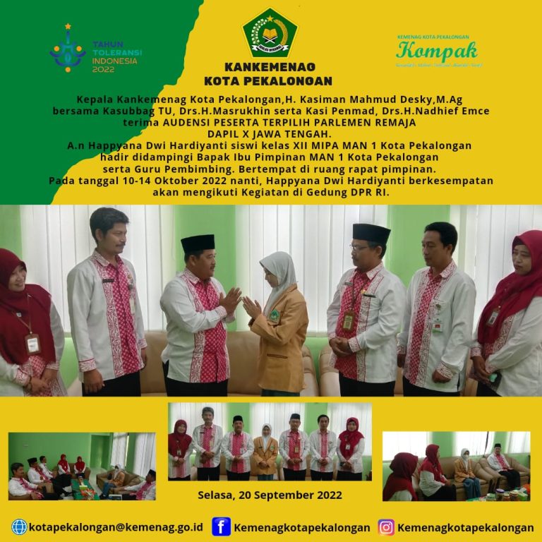 Kankemenag Kota Pekalongan Beri Dukungan Parlemen Remaja Dapil X Jawa Tengah