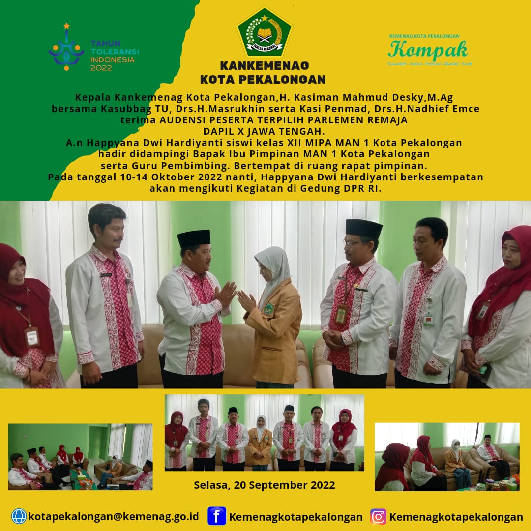 Kankemenag Kota Pekalongan Beri Dukungan Parlemen Remaja Dapil X Jawa Tengah