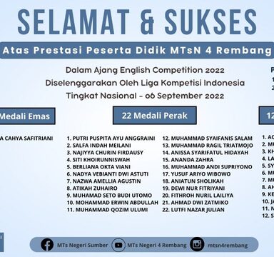 Siswa MTsN 4 Rembang Sukses Raih Emas di Ajang English Competition 2022