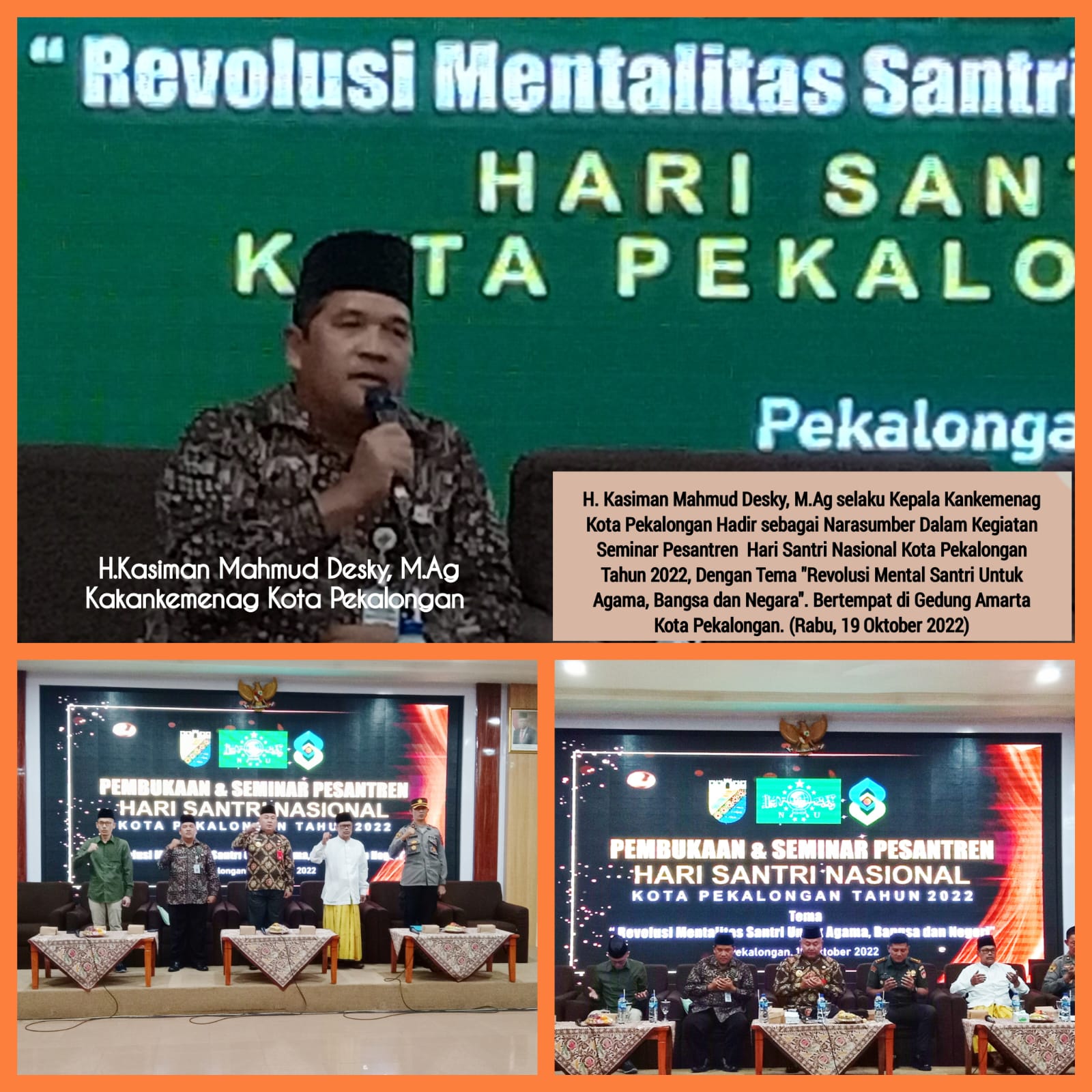 Kakankemenag Kota Pekalongan Jadi Narasumber Dalam Kegiatan Seminar Pesantren HSN Tahun 2022