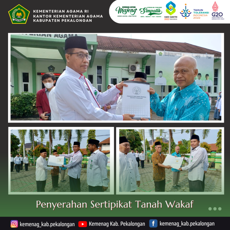 Kepala Kemenag Kab. Pekalongan Serahkan Sertipikat Wakaf