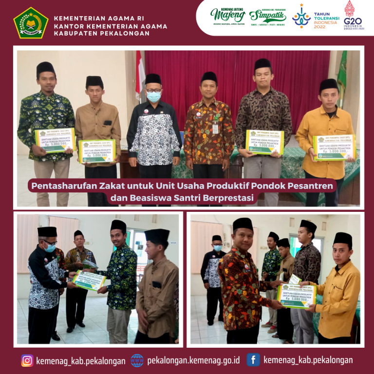 UPZ Kemenag Kab. Pekalongan, Salurkan Program Beasiswa Santri Berprestasi dan Bantuan Usaha Produktif PondokPesantren