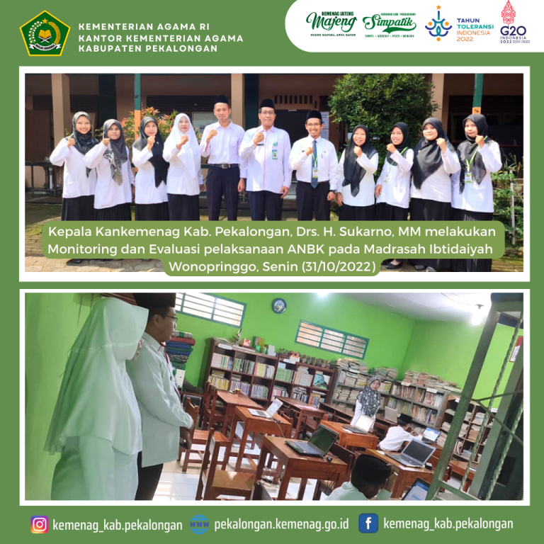 Kepala Kemenag Kab.Pekalongan Lakukan Monev ANBK Jenjang MI