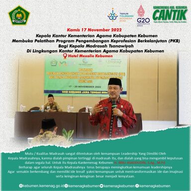 Pelatihan PKB, Kakankemenag Kebumen Berharap Dapat Meningkatkan Kemampuan Leadership Kepala Madrasah