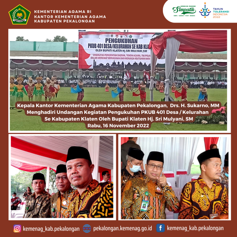 Kepala Kemenag Kab. Pekalongan Hadiri Pengukuhan PKUB  Percontohan Nasional di Klaten