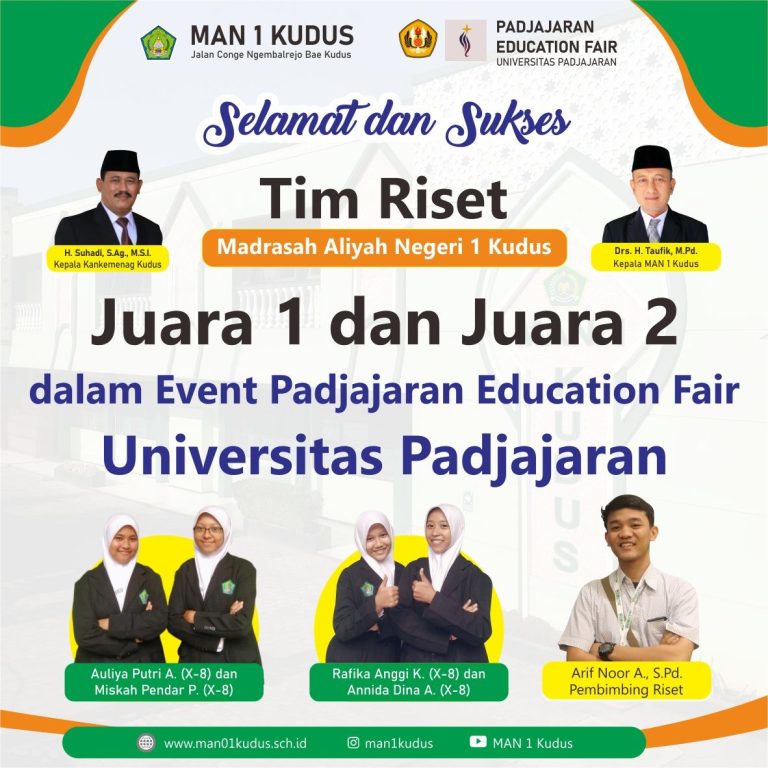 Raih Double Winner, Tim Riset MAN 1 Kudus Juara LKTIN PEF Universitas Padjadjaran