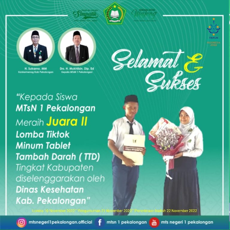 Siswa MTs. N 1 Pekalongan Catatkan Prestasi Juara 2 Tingkat Kabupaten Lomba Tik Tok Minum TTD