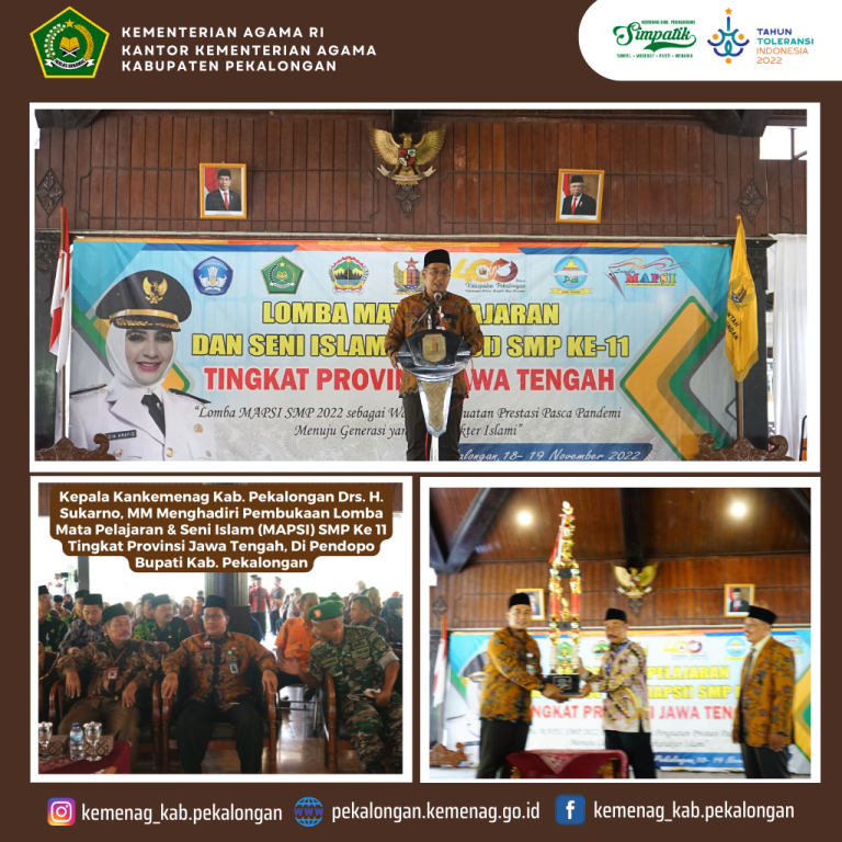 Kepala Kemenag Kab. Pekalongan Hadiri Pembukaan MAPSI SMP XI Tingkat Provinsi Jawa Tengah di Pendopo Bupati Pekalongan