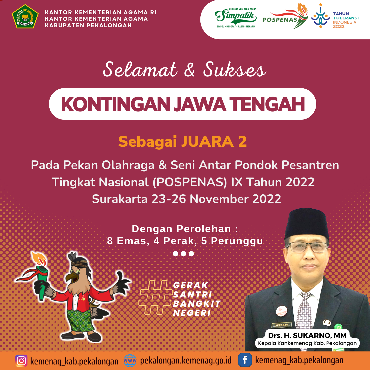 Selamat, Kontingen Provinsi Jawa Tengah Raih Juara Dua Pospenas IX Tahun 2022 Di Surakarta