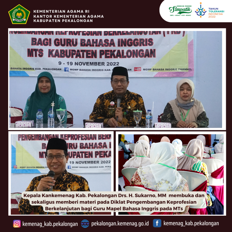 Pokja MTs Kabupaten Pekalongan Selenggarakan Diklat Pengembangan Keprofesian Berkelanjutan (PKB) Bagi Guru Mapel Bahasa Inggris