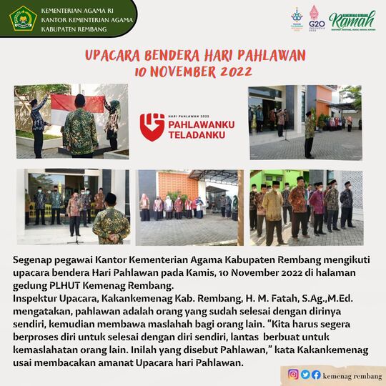 Berikan Amanat Upacara Harwan, Kakankemenag Imbau ASN Kemenag Bisa Beri Manfaat untuk Sesama