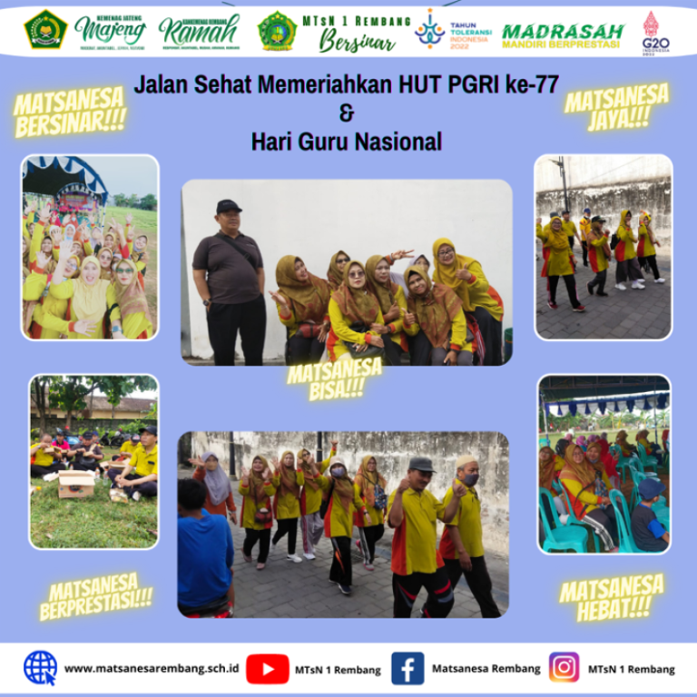 Meriahkan HGN dan HUT PGRI, MTsN 1 Rembang Ikuti Jalan Sehat