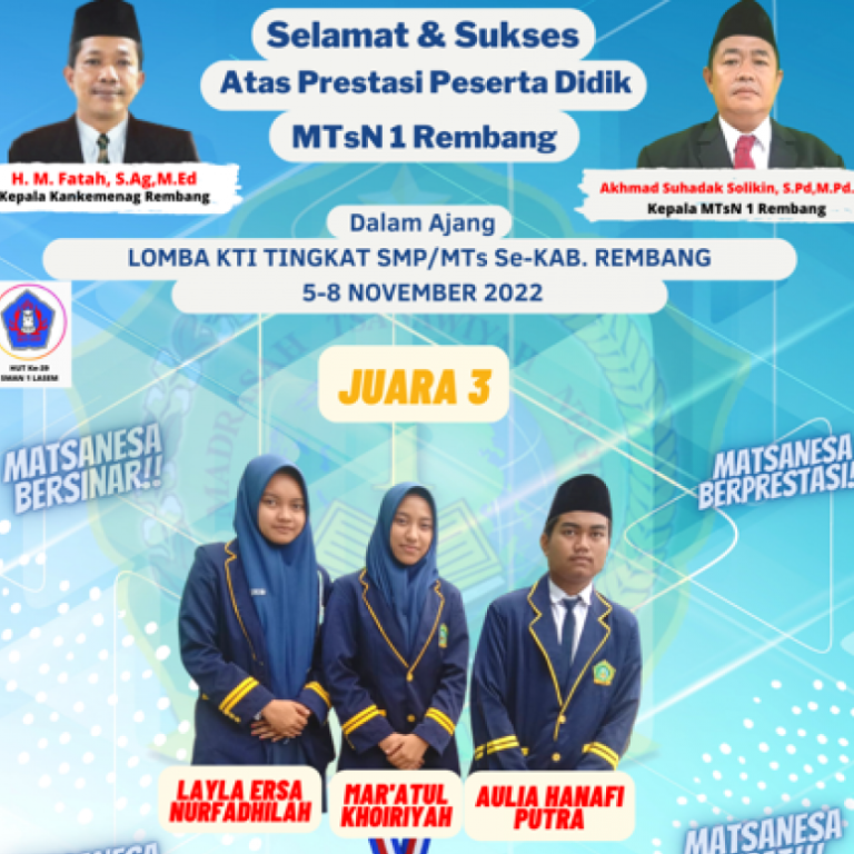 MTsN 1 Rembang Sabet Juara III LKTI Tingkat Kabupaten