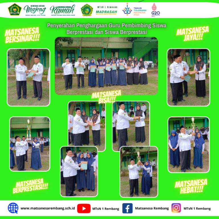 Berhasil Bimbing Siswa Meraih Prestasi, Sejumlah Guru MTsN 1 Rembang Dapat Penghargaan