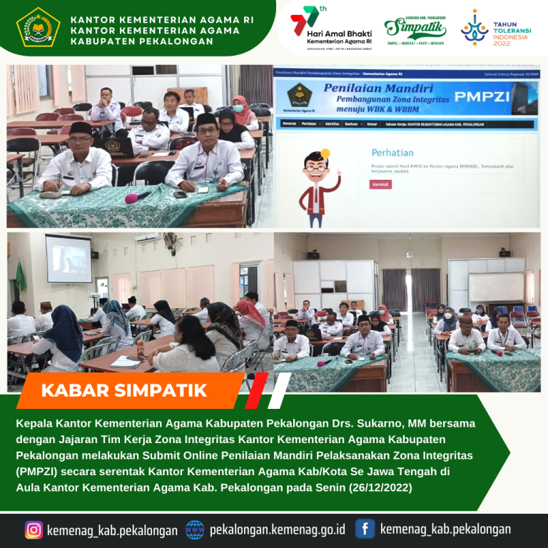 Submit Pembangunan ZI Kemenag Kab. Pekalongan Tahun 2022