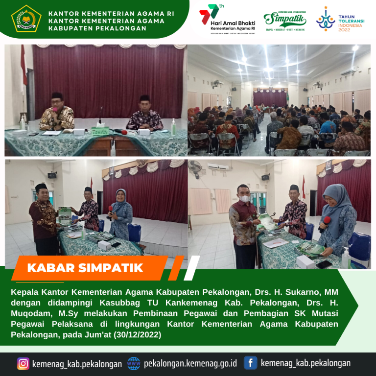 Untuk Penyegaran, Kemenag Kabupaten Pekalongan Mutasikan 33 Pegawai