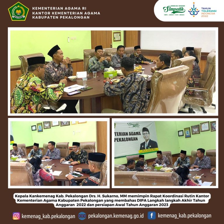 Kantor Kemenag Kabupaten Pekalongan Gelar Rapat Evaluasi Pelaksanaan Realisasi Anggaran Tahun 2022 dan Review Petikan DIPA Tahun 2023
