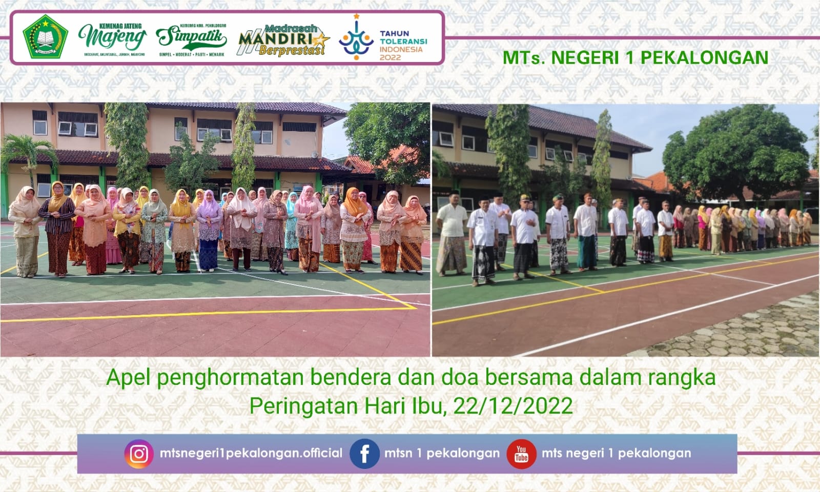 Apel Peringatan Hari Ibu 2022, Guru dan Pegawai perempuan MTs N 1 Pekalongan Kenakan Kebaya