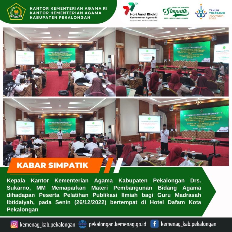 Kepala Kemenag Kab. Pekalongan Berikan Materi Pada Pelatihan Publikasi Ilmiah
