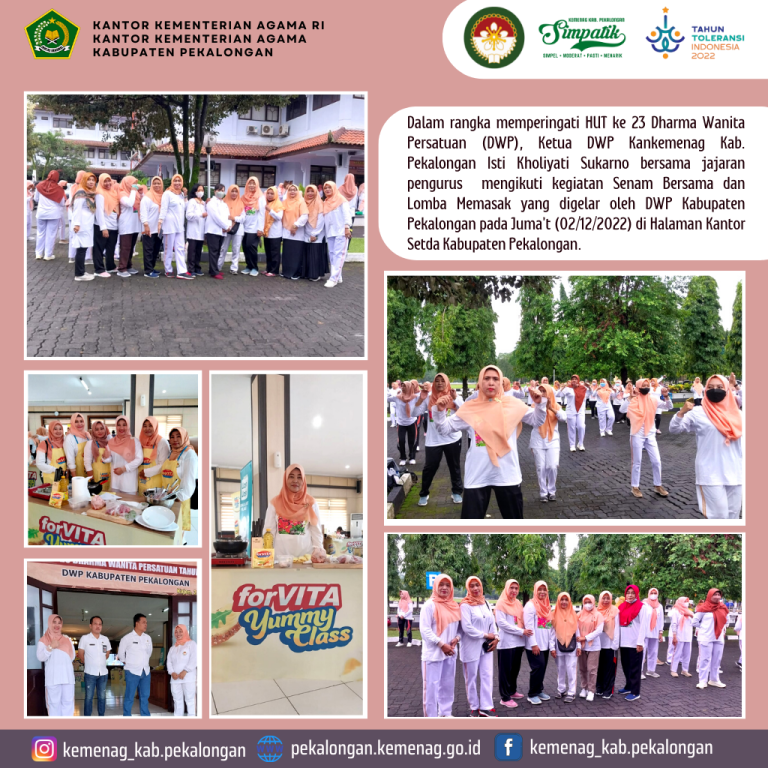 Peringati HUT DWP Ke-23, Ketua DWP Kankemenag Kabupaten Pekalongan Ikuti Senam Bersama dan Lomba Memasak