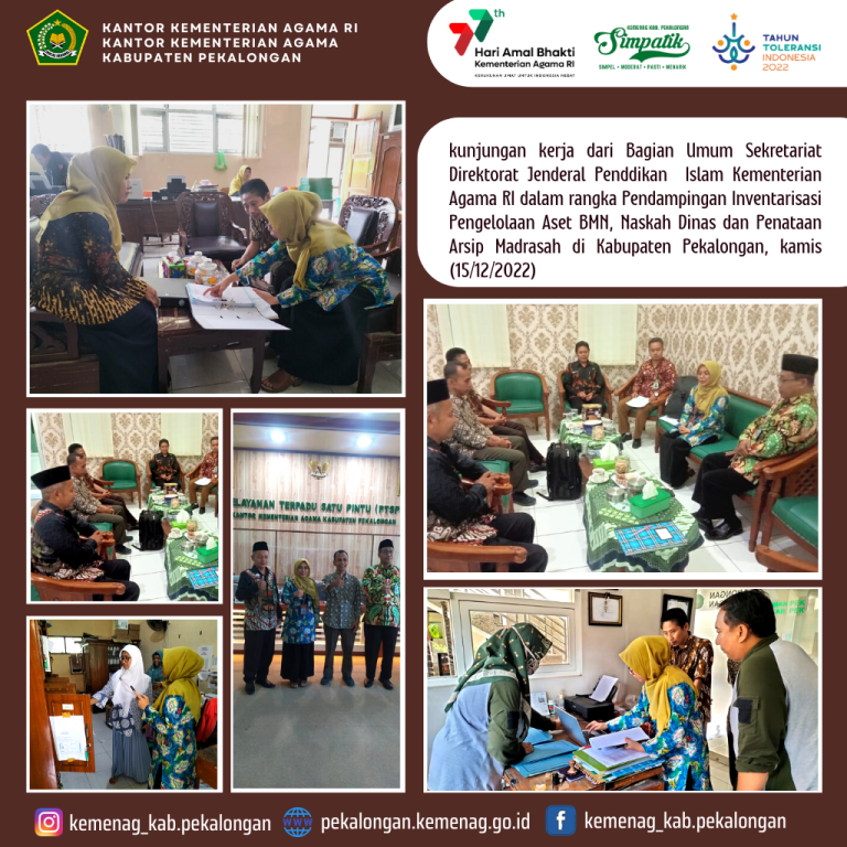 Setditjen Pendis Kementrian Agama RI Lakukan Pendampingan Pengelola BMN, Sarpras serta Naskah Dinas dan Kearsipan Madrasah di Kab. Pekalongan