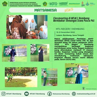 Pacu Semangat Siswa, MTSN 1 Rembang Gelar Class Meeting