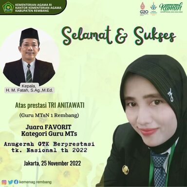 Tri Anitawati, Guru MTsN 1 Rembang Sabet Juara Favorit Guru MTs Tingkat Nasional