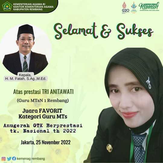 Tri Anitawati, Guru MTsN 1 Rembang Sabet Juara Favorit Guru MTs Tingkat Nasional