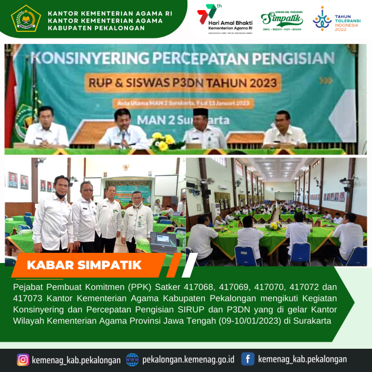 Empat PPK Kab. Pekalongan Hadiri Konsinyering Dalam Rangka Perecepatan Pengisian RUP dan Siswas P3DN TA.2023